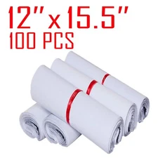 100 Bags 12x15.5 2.5 MIL White Poly Mailers Shipping Envelopes Self Sealing Bags