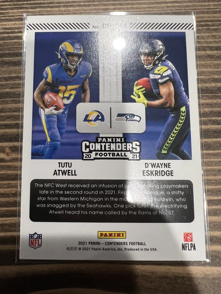 2021 Panini Contenders Football Round 2 Numbers TUTU ATWELL DWAYNE ESKRIDGE - Image 2 of 2