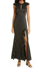 LES RÊVERIES Ruffle Trim Satin Gown SZ 10