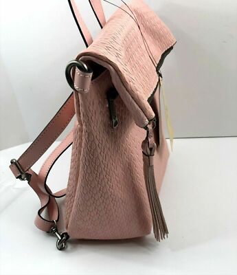 PATRICIA NASH pale pink twisted woven Leather Luzille backpack. Patricia Nash LUZILLE Twisted Woven Leather Pink Convertible  main image 3