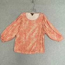 Simply Vera Vera Wang Top Womens L Coral Animal Print 34 Sleeve Knit Blouse