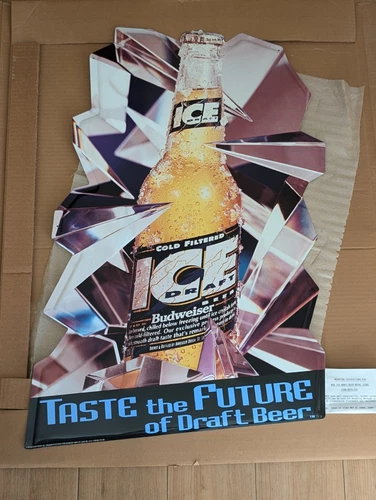 Vintage NEW OLD STOCK BUD ICE Tin Metal Draft Beer Sign Bar RARE Budweiser