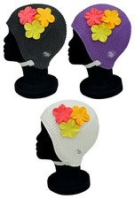 BLUE REEF Bubble Rome Floral Ladies 3 Flower Classic With Strap Swimming Hat