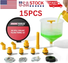 Spill Proof Radiator Coolant Filling Funnel Kit 15-pcs Cooling System fill kit