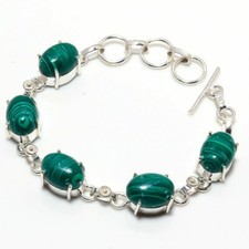 Green Malachite Gemstone 925 Sterling Silver Handmade Jewelry Bracelet Sz 7-8"