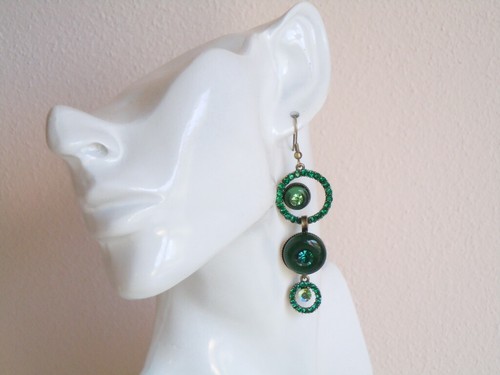 Lebole Gioielli - Orecchini Lunghi Donna Collezione The Circle - Fiore Bianco Con Pietra Verde Giada E Ottone Oro