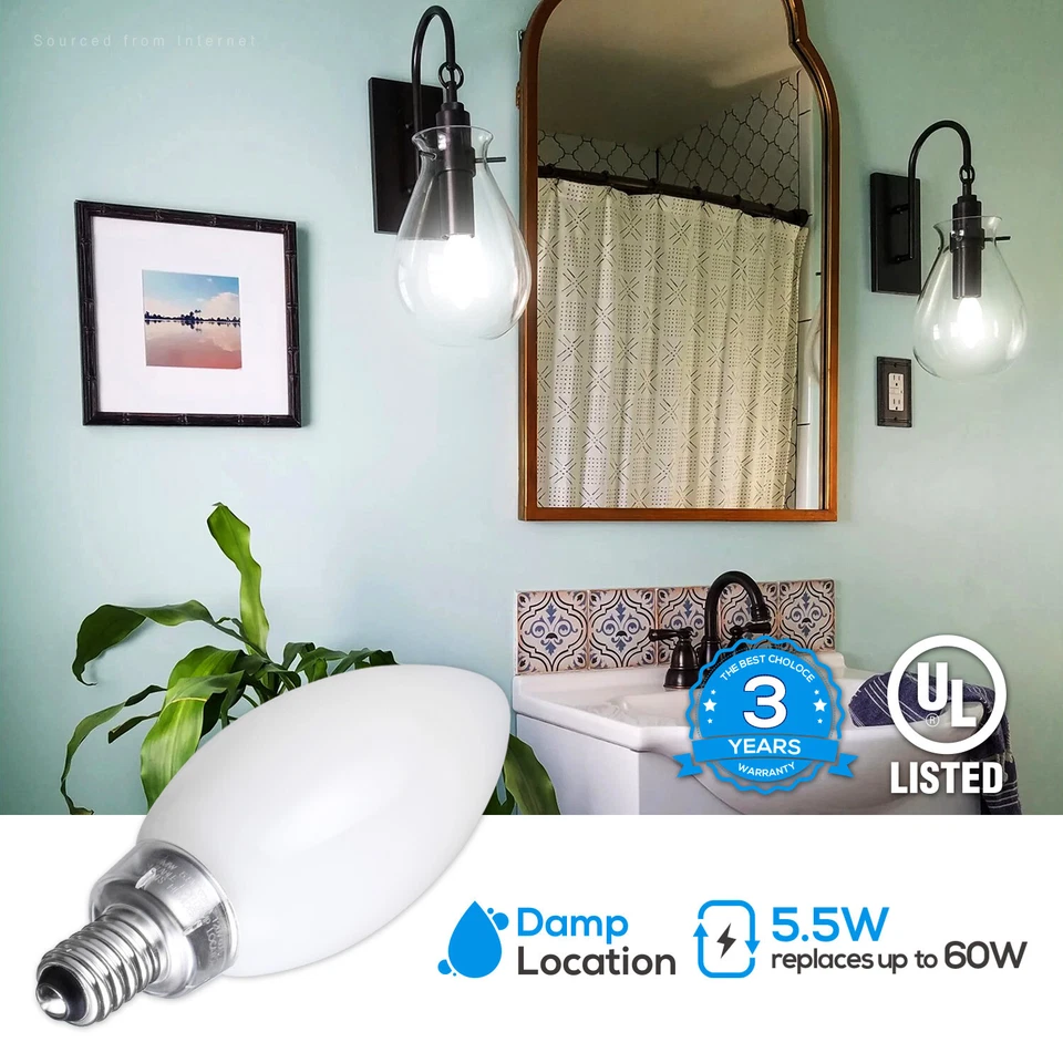 5.5W Dimmable E12 LED Candelabra Bulb, 60W Eqv. 4000K, Pack of 6 - Image 4 of 4