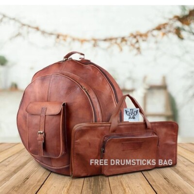 Leather Cymbal Bag Cymbal Carrying Case Gift For Drummers FREE DRUMSTICKS BAG