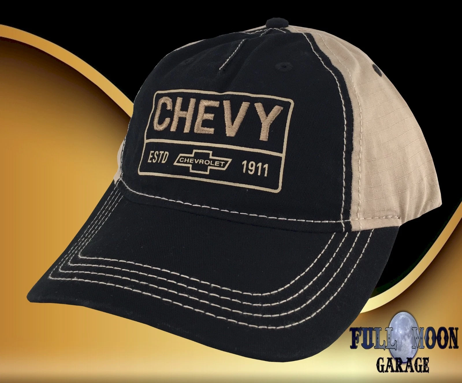 NEW Chevrolet Black Khaki Chevy Mens Adjustable Cap Hat