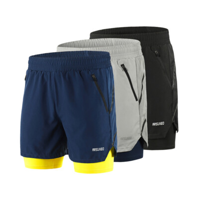 ARSUXEO Schnell trockene Herren-Laufshorts Training Jogging 2 in 1 Sporthose