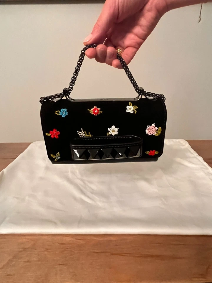 Valentino Rockstud Va Va Voom Black Beaded Clutch Purse - Image 2 of 4