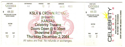 2004 KANSAS concert ticket Celebrity Theatre PHOENIX ARIZONA Steve