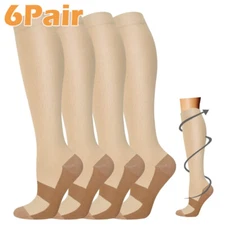 6 Pair Copper Compression Socks Medical Support Stockings 20-30 mmHg Men Women