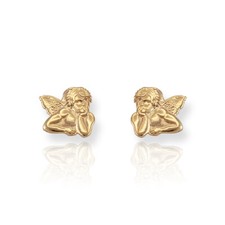 14K Yellow Gold Cupid Angel Stud Earrings