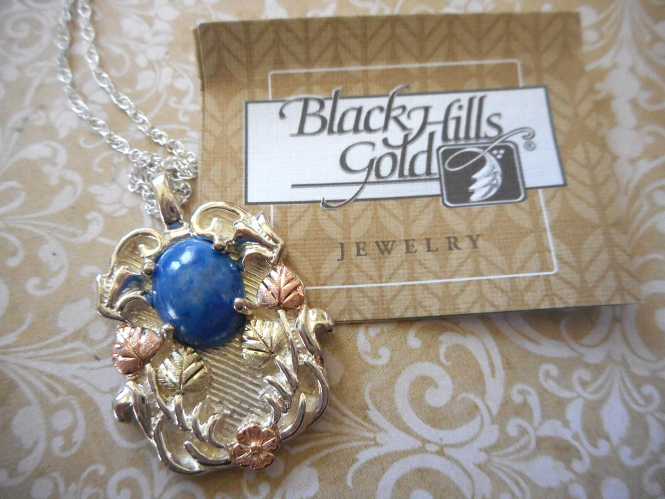 Colgante de sodalita de mezclilla de oro de plata esterlina Black Hills cadena de 18" BHG101a Foto 4 de 4