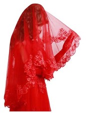 Classic Red Bridal Headcloth, Bridal Wedding Veil, Simple Wedding Lace Access...