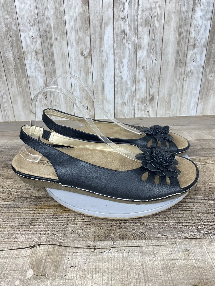 Beacon Pure Comfort Women’s Flower Black Leather Sandals Size 11 M - Image 2 of 4