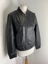 Lakeland Black Leather Bomber Jacket Uk 12 Vgc Classic Lined Ruched Trim