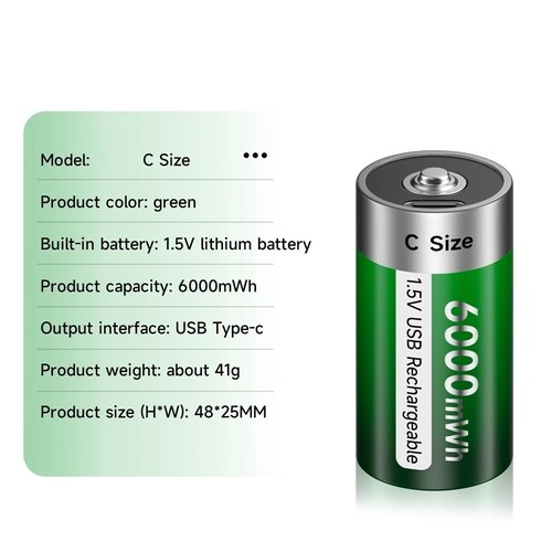 Size 1.5V C Cell Batteries Li-ion Battery Small Rechargeable Lithium Battery USB - Picture 3 of 16