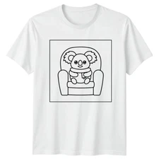 Cartoon Koala Chair Animals Mens T-Shirt Ladies Tee Graphic Unisex Top