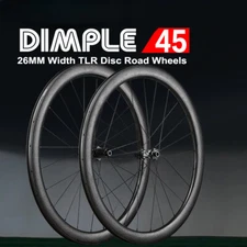 700c Road Cycling Clincher Wheelset Dimple Carbon Wheel Disc Brakes 45mm Depth