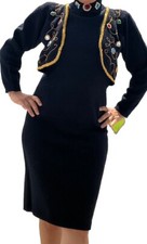 Vintage 80’s Rhinestones Sweater Dress wool Darian petites size medium stretch