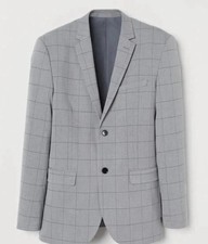 H M Slim Fit Light Gray Windowpane Checkered Blazer Sport Coat Sz. 46R Ret. 109