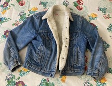 Vintage 80s Levi’s Sherpa Lined Denim Trucker Jacket Orange Tab Size 44 USA Made