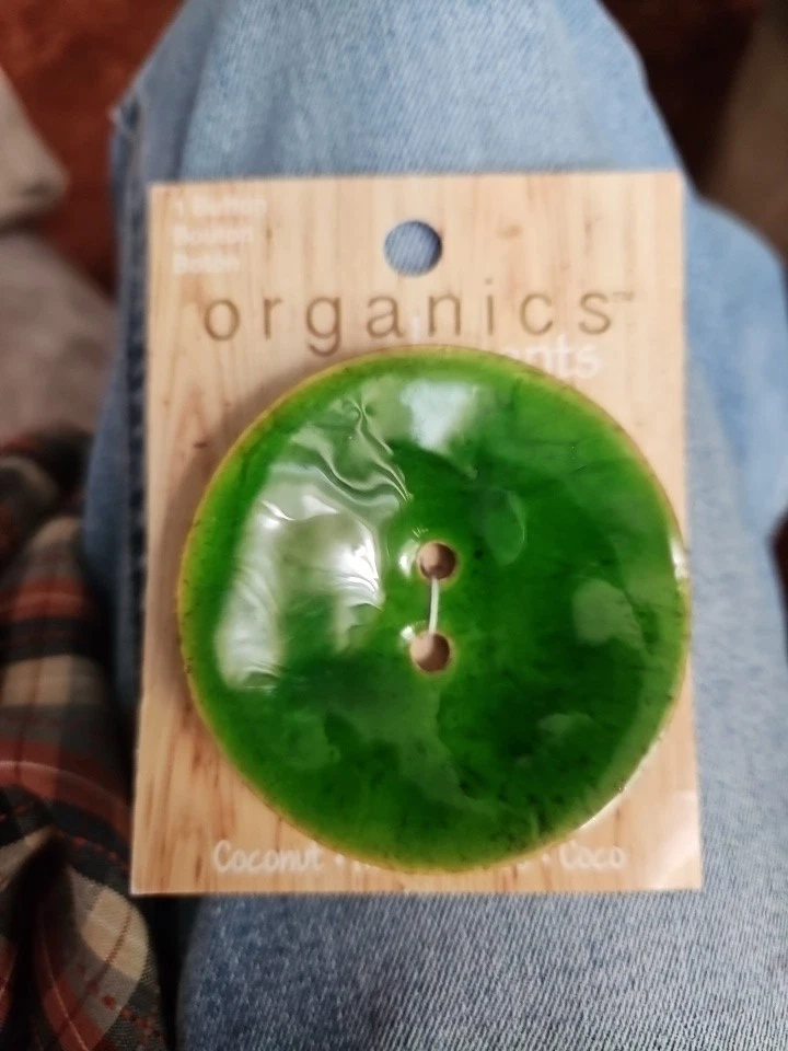 Organics Elements Big Glossy Green Coconut Wood 2 1/2" Button - Image 3 of 4
