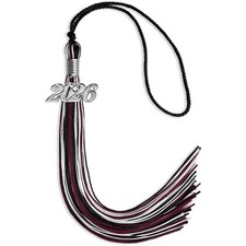 Endea Graduation Black/Maroon/White Mixed Color Tassel with Silver Date Drop