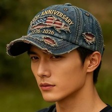 Patriotic Denim Baseball Cap 1776-2026 250th Anniversary Embroidery