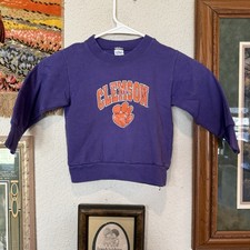 Vintage 90s RARE Clemson Tigers Crewneck Sweat Shirt Pullover Purple Kids 3