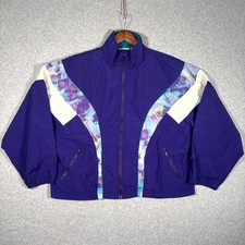 Reebok Windbreaker Jacket Women Large Purple Vintage 90s Colorblock Full Zip