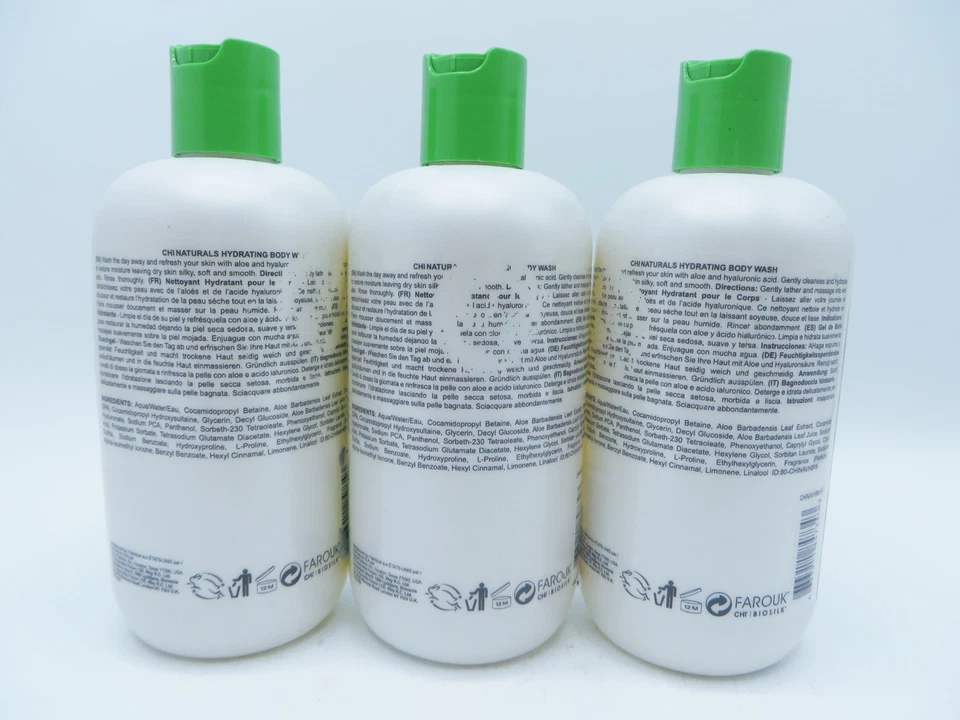 CHI NATURALS GEL DE BAÑO HIDRATANTE 12 OZ (Lote de 3) ALOE VERA Foto 2 de 2