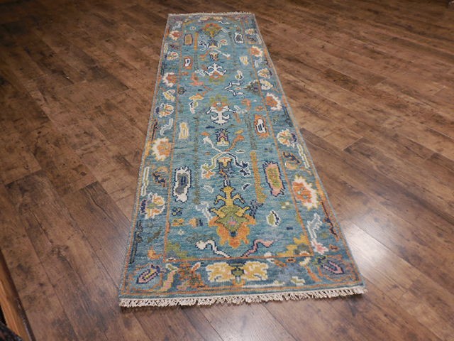 Turkish Oushak Rug,Geometric Multicolored Area Rug,Handmade Bohemian Rug 2.5x8.2