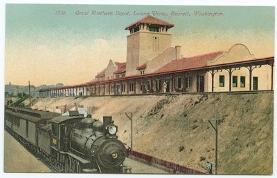 Great Northern Depot Lower Level Everett Wa Antique Postcard Washington