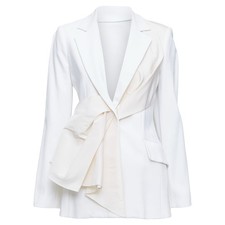 Carolina Herrera Draped Pocketed Fitted Blazer Women Cream Size 2