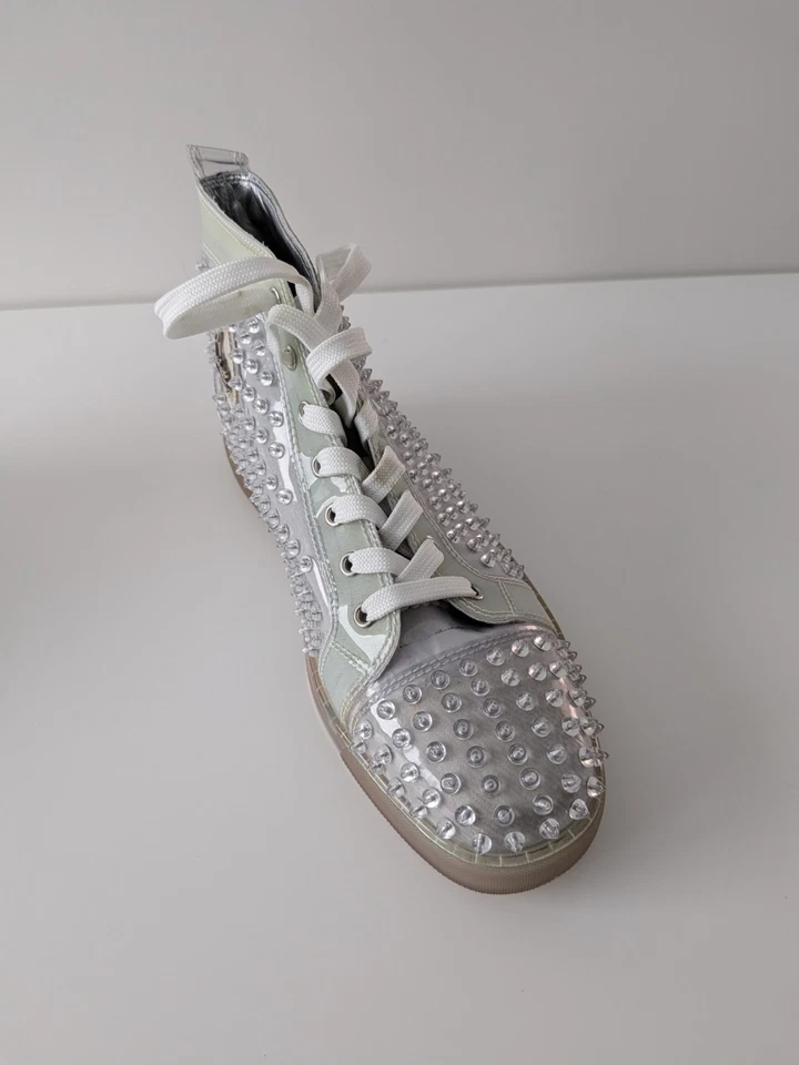 Tênis Christian Louboutin Louis Spikes Orlato High-Top Masculino 10.5 Silverstud - Imagem 3 de 4