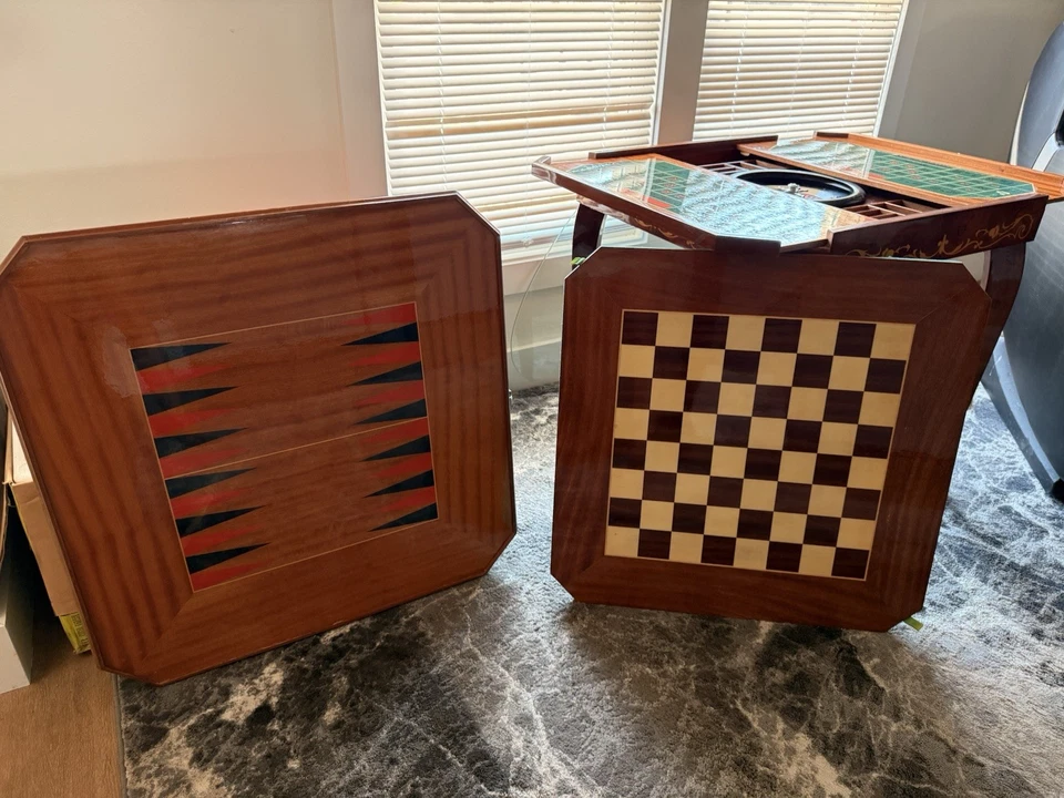 Notturno Intarsio Sorrento Italia Mesa de Juego Ruleta, Ajedrez Incrustaciones Madera Foto 4 de 4