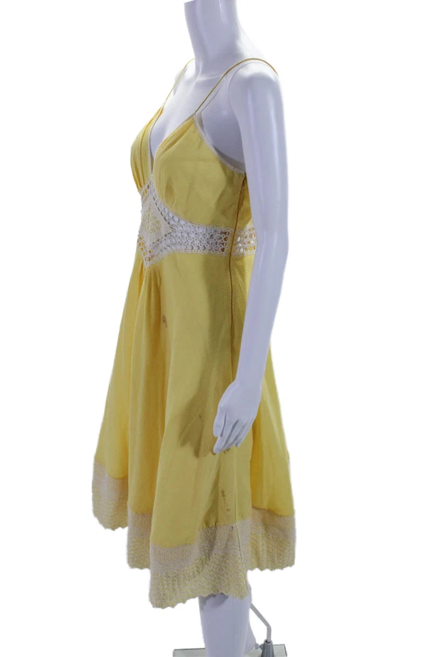 Vestido midi amarillo con tirantes de espagueti y ganchillo Catherine Malandrino para mujer talla 8 Foto 2 de 4