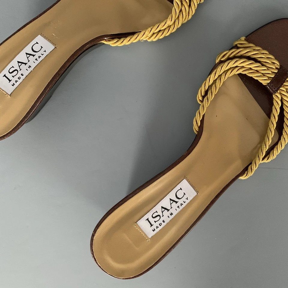 Isaac Mizrahi Woven Wedge Mule Sandal 8 Vintage Gold Celebrity Designer Italy - Image 3 of 4
