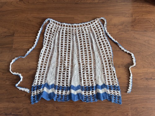 Vintage Crochet Waist Half Apron White Blue Openwork Retro Cottagecore EUC - Picture 4 of 6