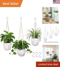 3 Pack Macrame Plant Hanger Indoor Hanging Planter for Plants Holder with 3 H...