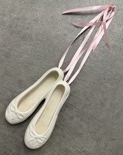 Off White Ceramic Ballet Slippers with Pink Satin Ribbon