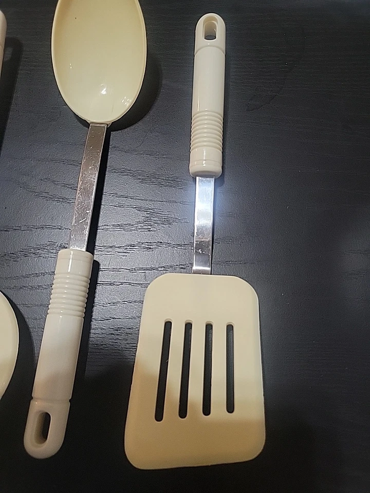 3 шт. винтажная широкая нейлоновая лопатка Rostfrei Inox с прорезями ложка белая пластиковая ручка - Изображение 2 из 4