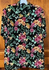 Notations Floral Hawaiian Resort Wear Button Up Rayon Shirt Floral Print Top 1X