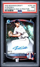 2025 BOWMAN DRAFT CHROME PROSPECT AUTOS BLACK X-FRACTOR AJ RUSSELL 9/10 PSA 9