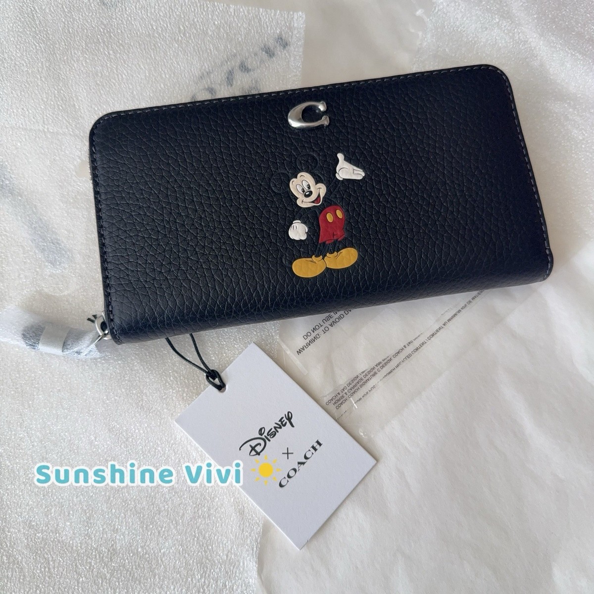 NWT Coach X Disney Mickey Mouse Black Accordion Zip Leather Wallet