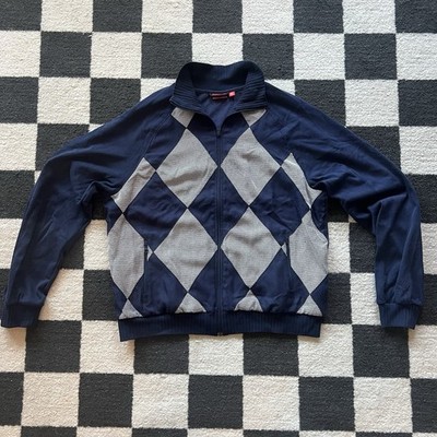 Puma Golf Full Zip Jacket Medium Blue Diamond Argyle Track Style Retro Men's L