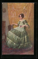 Cartolina artistica Karl Maria Schuster: Giovane donna in attesa 1918 